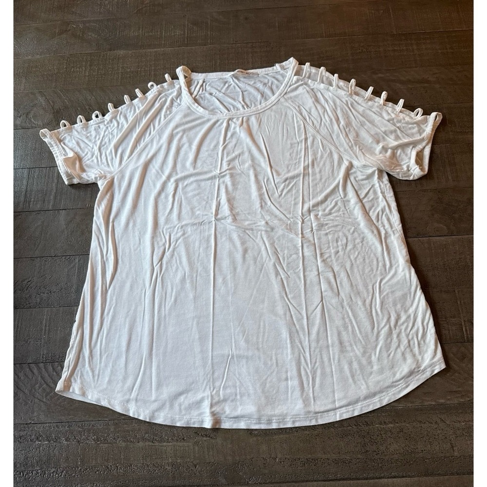 August Silk Women's White Ladder Cutout Short Sleeve Top Size XL